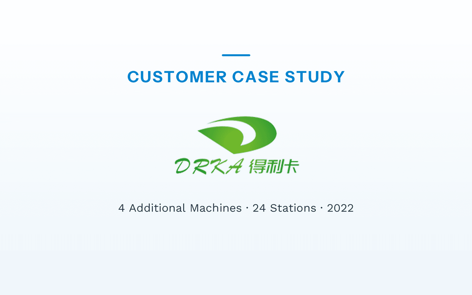 Huadeli customer case study showing its logo and the 2022 purchase of four additional 24-station machines.