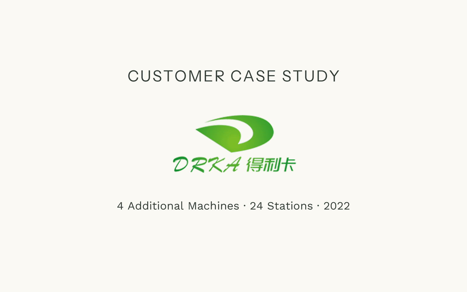 Huadeli customer case study showing its logo and the 2022 purchase of four additional 24-station machines.