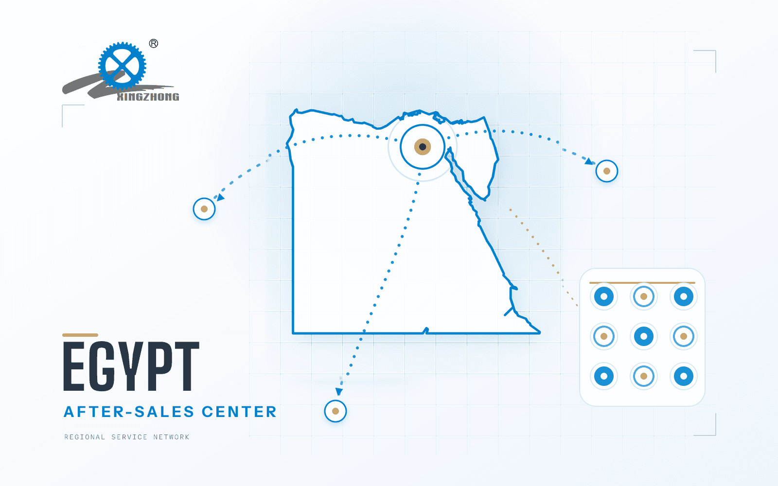 Abstract Egypt service network representing Xingzhong after-sales support and local spare-parts availability