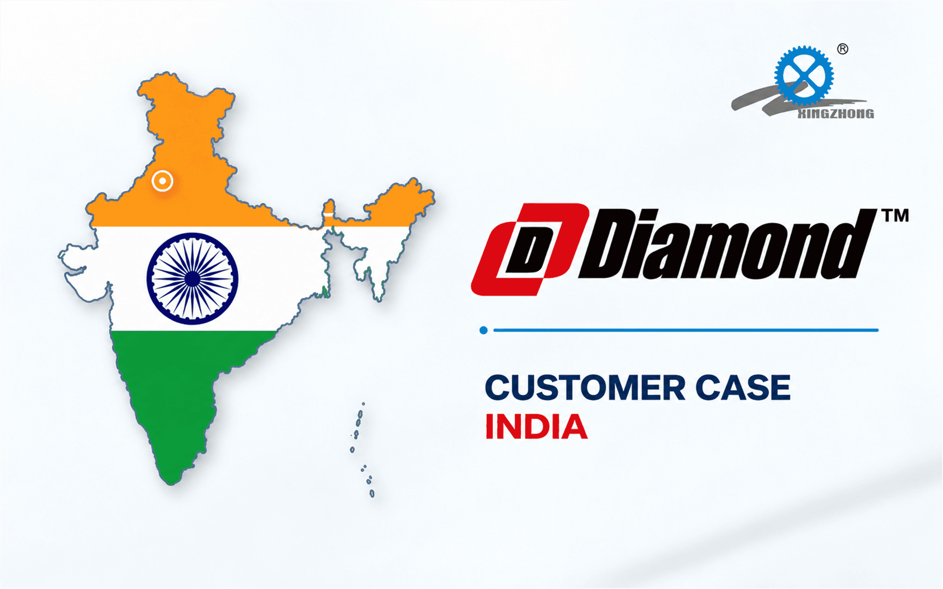 Diamond India customer case cover with an India map, Bahadurgarh marker, Diamond logo and Xingzhong branding.